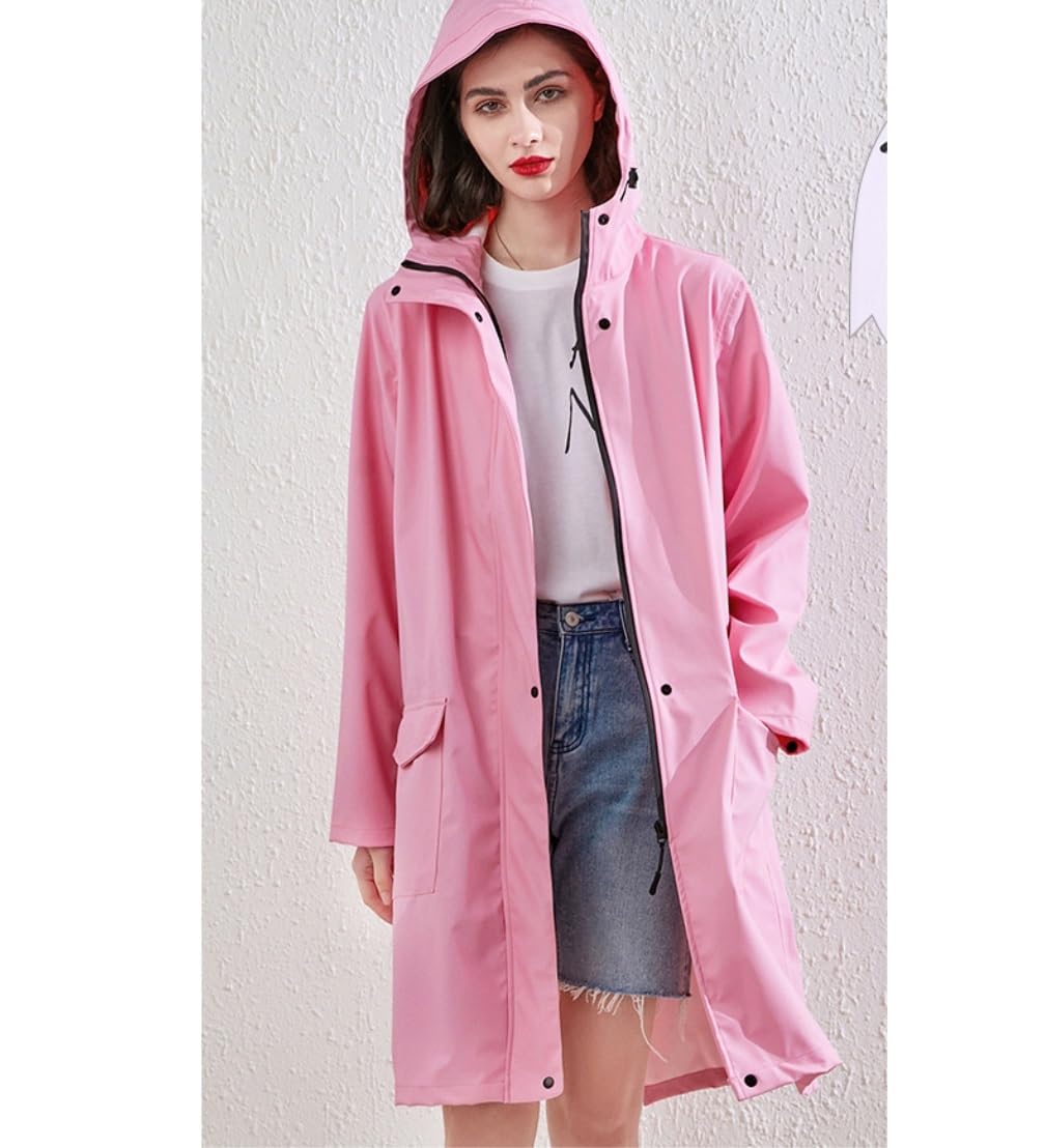 Chubasquero Chubasquero Fresco Rojo Cortavientos Abrigo Grueso Y Poncho De Lluvia Largo para Mujer Senderismo Al Aire Libre Ponchos De Lluvia Impermeables(Pink,XL)