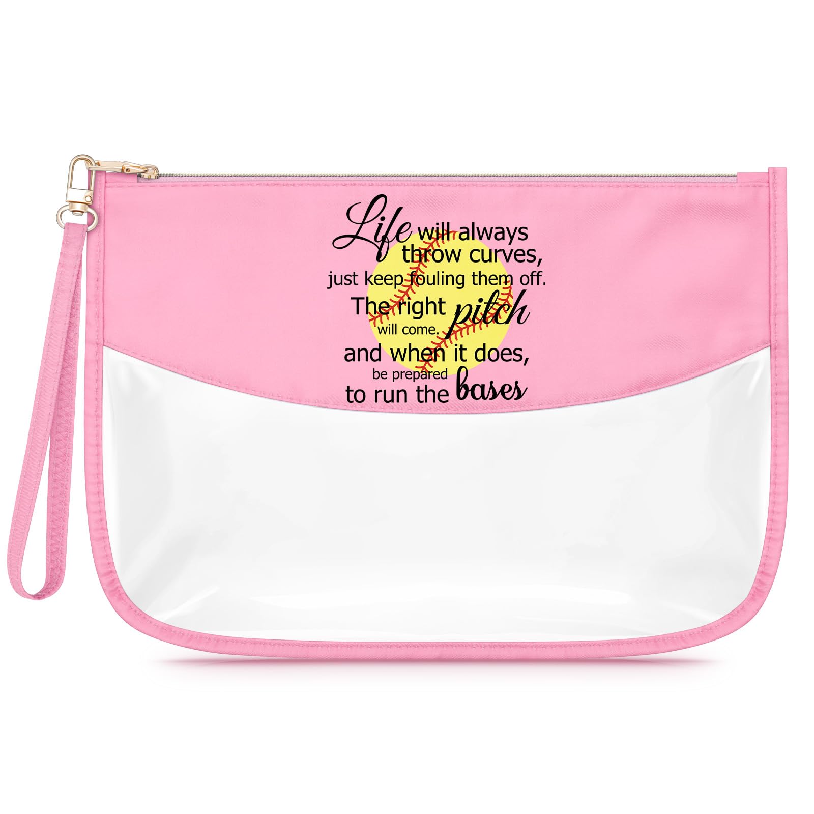Softball Makeup Bag for Women Girls Inspirational Team Gifts for Softball Player Clear Cosmetic Bag Birthday Christmas Graduation Presents for Fans Coach Zipper Travel Toiletry Pouch