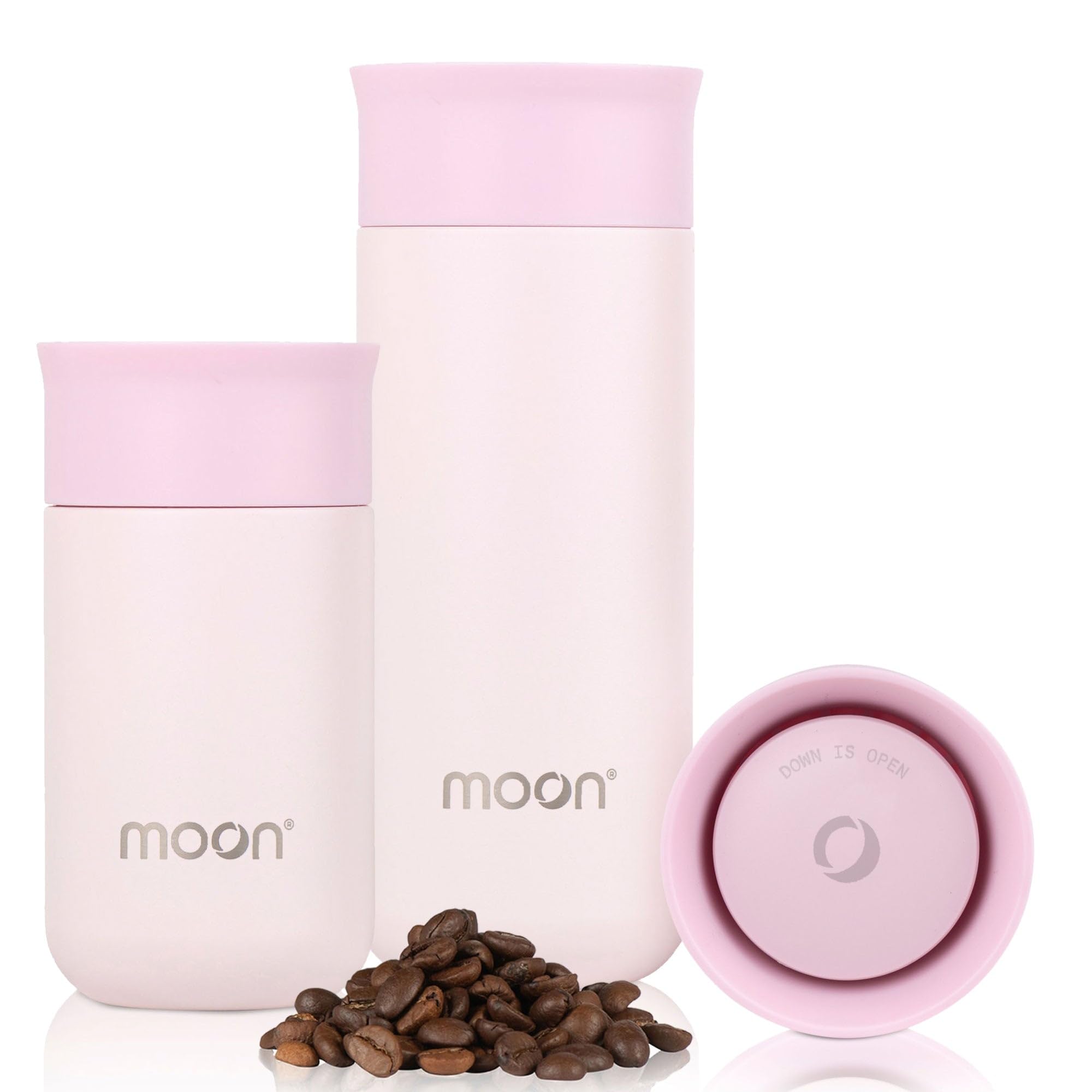 Moon 360° Insulated Travel Mugs, Leak Proof Reusable Coffee Cups - Pro Version for Performance & Easy Clean - Leakproof Flask for Hot & Cold Drinks - Fits Car Cup Holders, UK Company (500ml, Pink)