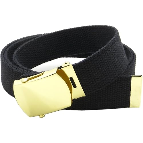 Canvas Web Belt Military Style with Brass Buckle and Tip 54" Long Many Colors