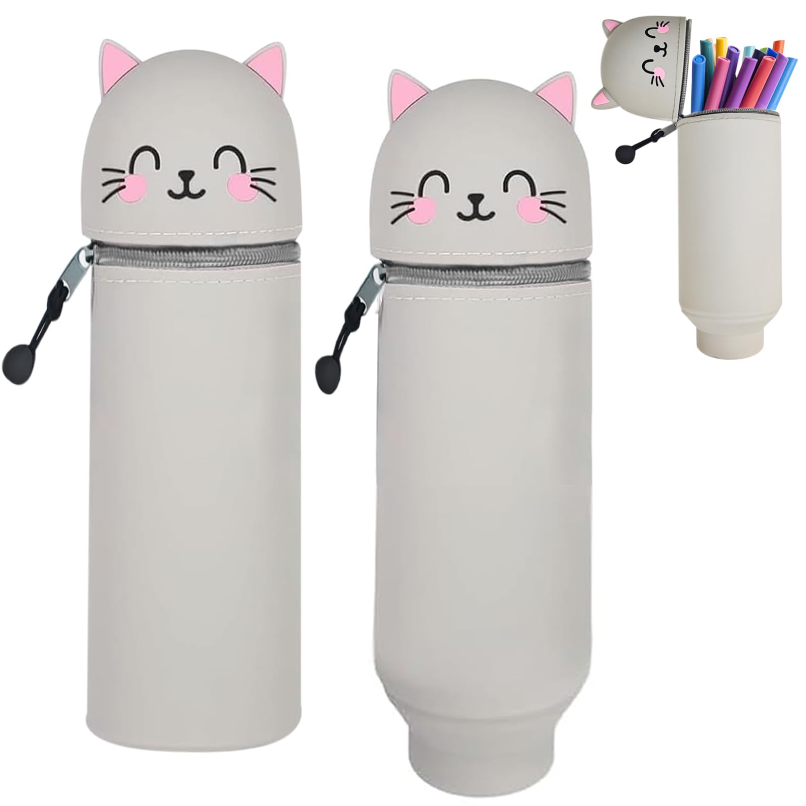 Schooletui 2-in-1 van zachte siliconen, pennenhouder voor op tafel, schattig etui met diermotieven, Kawaii pennenetui, kleurpotloden, viltstiften, voor school en kantoor, Kapibara, Etui