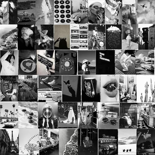 Michgar Black and White Wall Collage kit Pictures for Wall Decor 50 Set 4x6Prints Black and White Collage kit Room asthetic Images for Girls and Teen Boys.