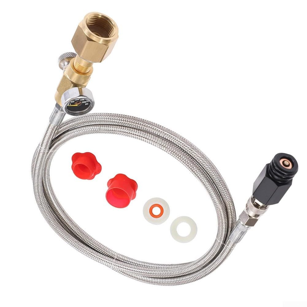Adaptateur direct pour bouteille de gaz CGA-320 vers TR21-4 de 152 cm | Tuyau haute pression en acier inoxydable, manomètre et valve de purge pour machines à gazéifier Sodastream, Drinkmate, Aarke,