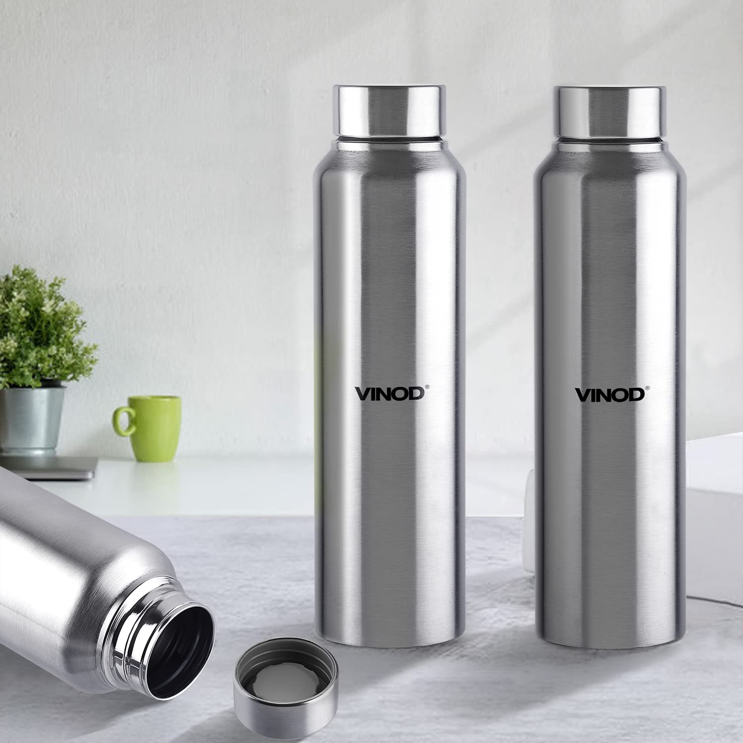 Vinod Frost Fridge Water Bottle with Fabricated 18/8 Stainless Steel Coating Inside and Outside (Pack of 3) - Useful for School, College, Office, Gym Etc (Silver)