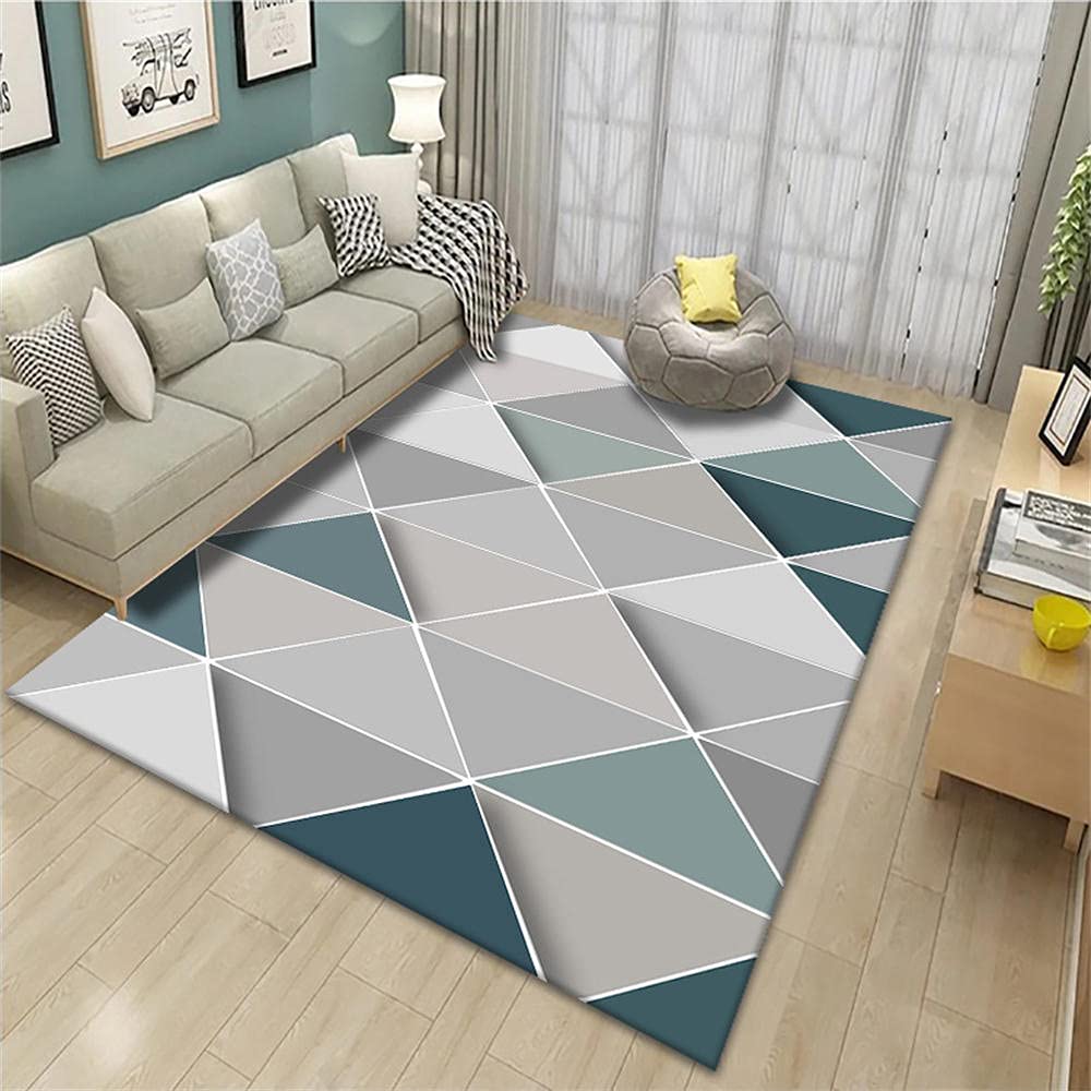 Paillassons pour entrée et tapis de salon géométrique bleu-gris en 120x140cm