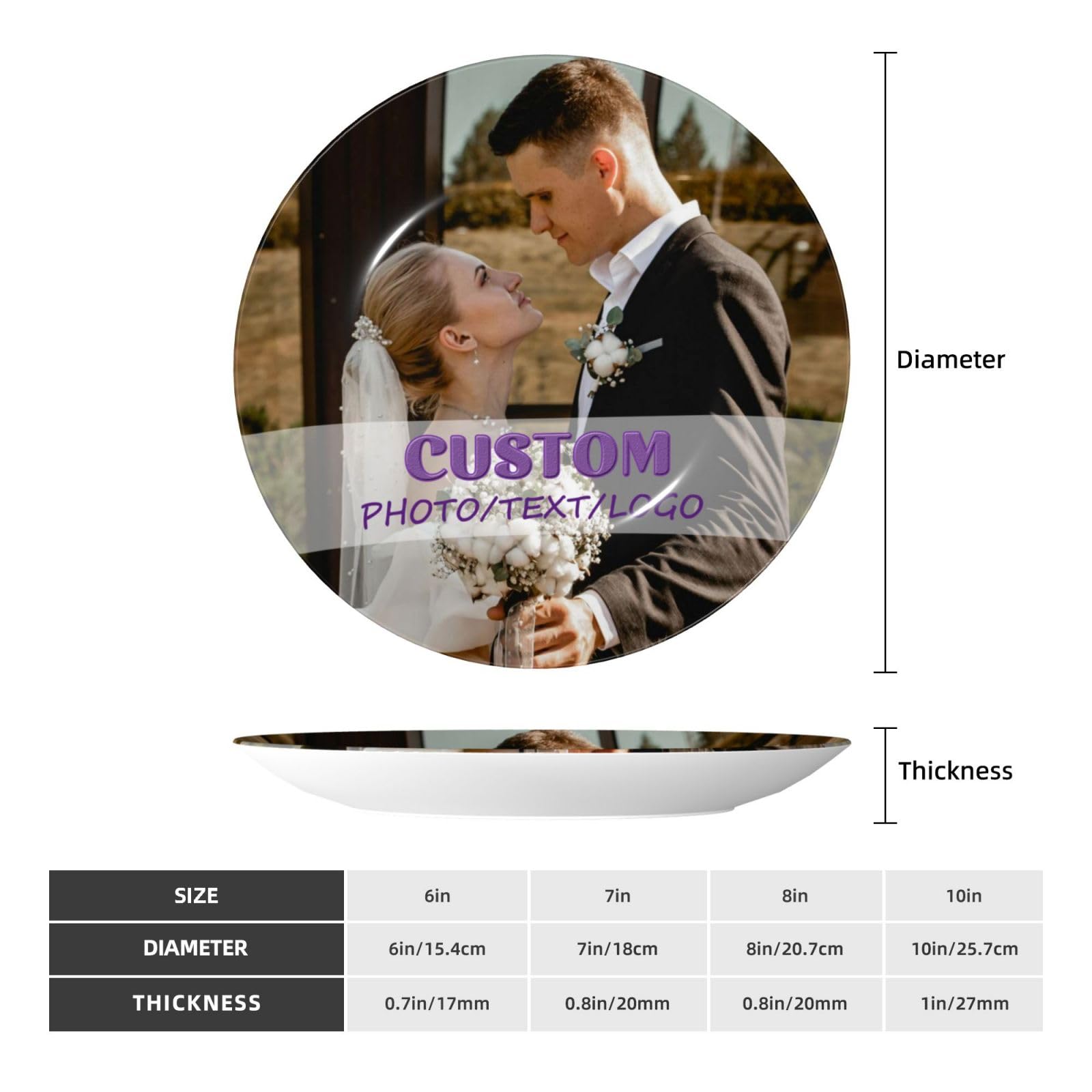 Platos decorativos de cerámica con foto personalizada,Plato de cerámica decorativo con soporte,plato de cerámica personalizado con foto/imagen/texto,Regalos Conmemorativos para Pareja Amigo De La