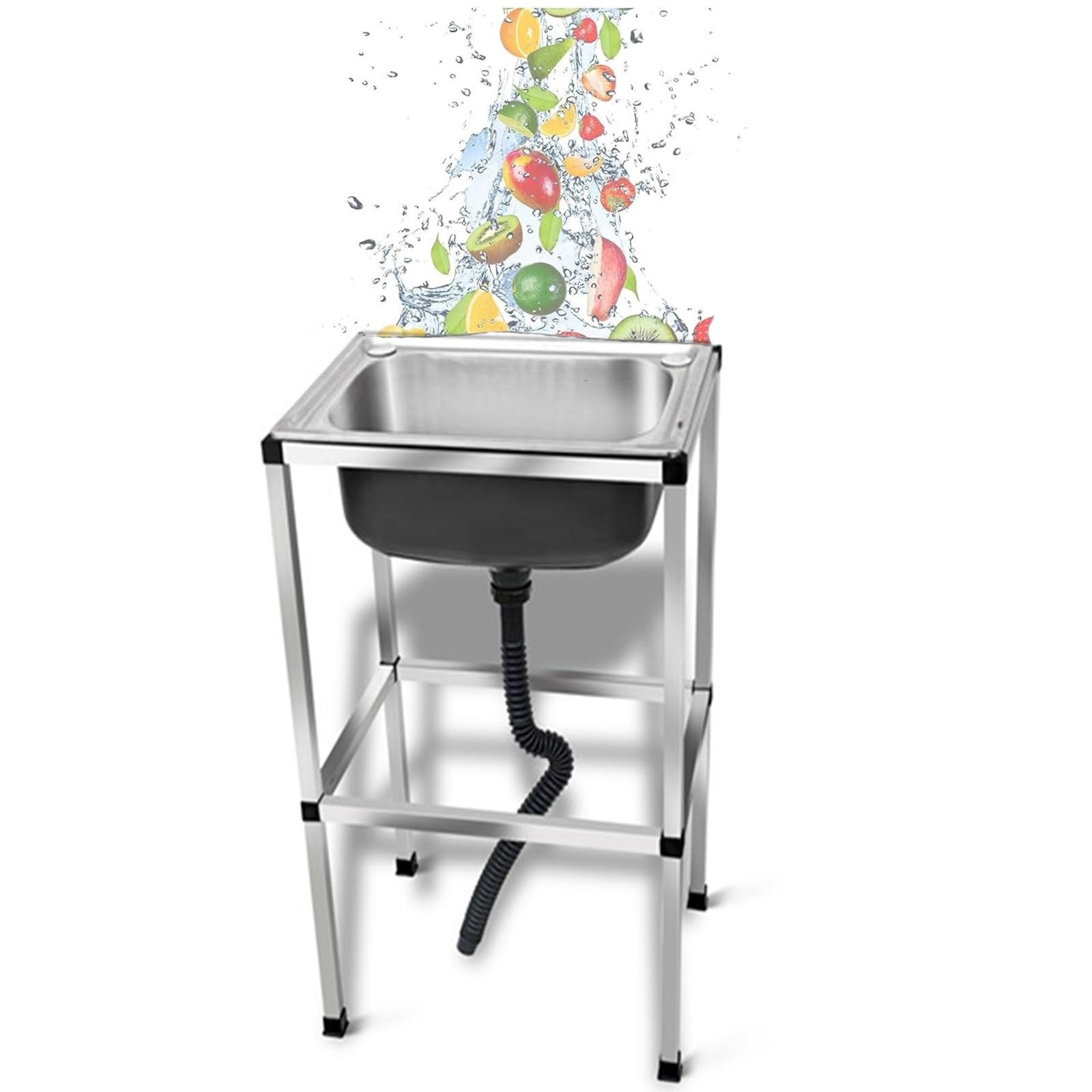 OWOHYG Portable Stainless Steel Utility Sink With Drainer Unit Commercial Grade Freestanding Wash Basin For Outdoor Garden 60X45Cm.42x37cm/16.5x14.5in