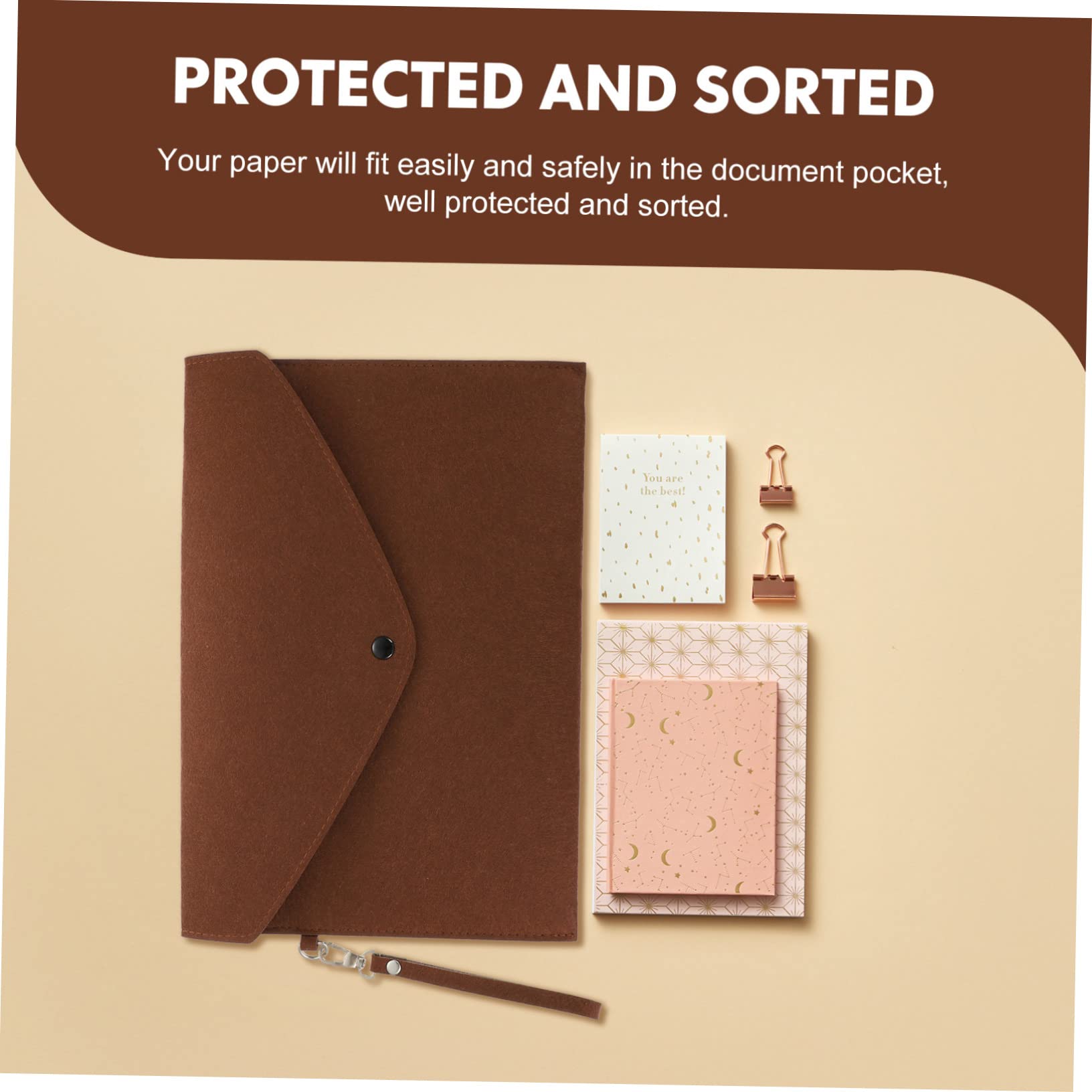 NUOBESTY 5stücke Felt File Bag Wasserdichter Aktenordner Mit Druckknopfverschluss Und Trageschnur Für Büro Schule Und Zuhause Praktische Dokumentenmappe Kaffee-farbe