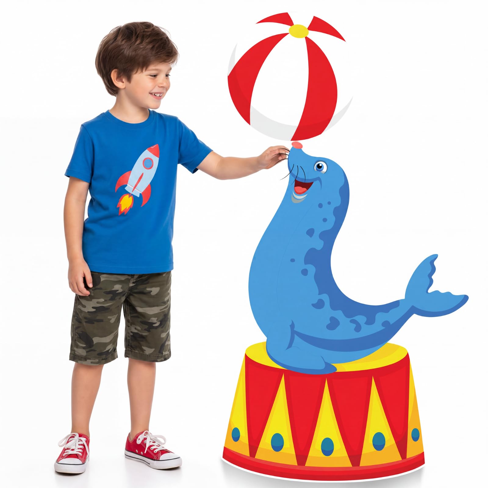 Qunclay 4ft Circus Sea Lion Cardboard Cutout Carnival Party Decoration Life Size Sea Lion Photo Booth Prop Stand up Display Backdrop Decor for Carnival Birthday Party Supplies