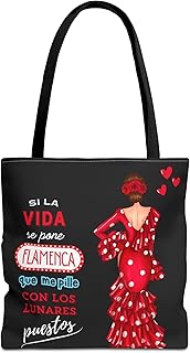 IllustrArte Bolso Tote Flamenco 43x43 cm – Bolsas de Tela con Diseño de Flamenca – Impresión Doble Cara – Asas 60 cm – Pol...