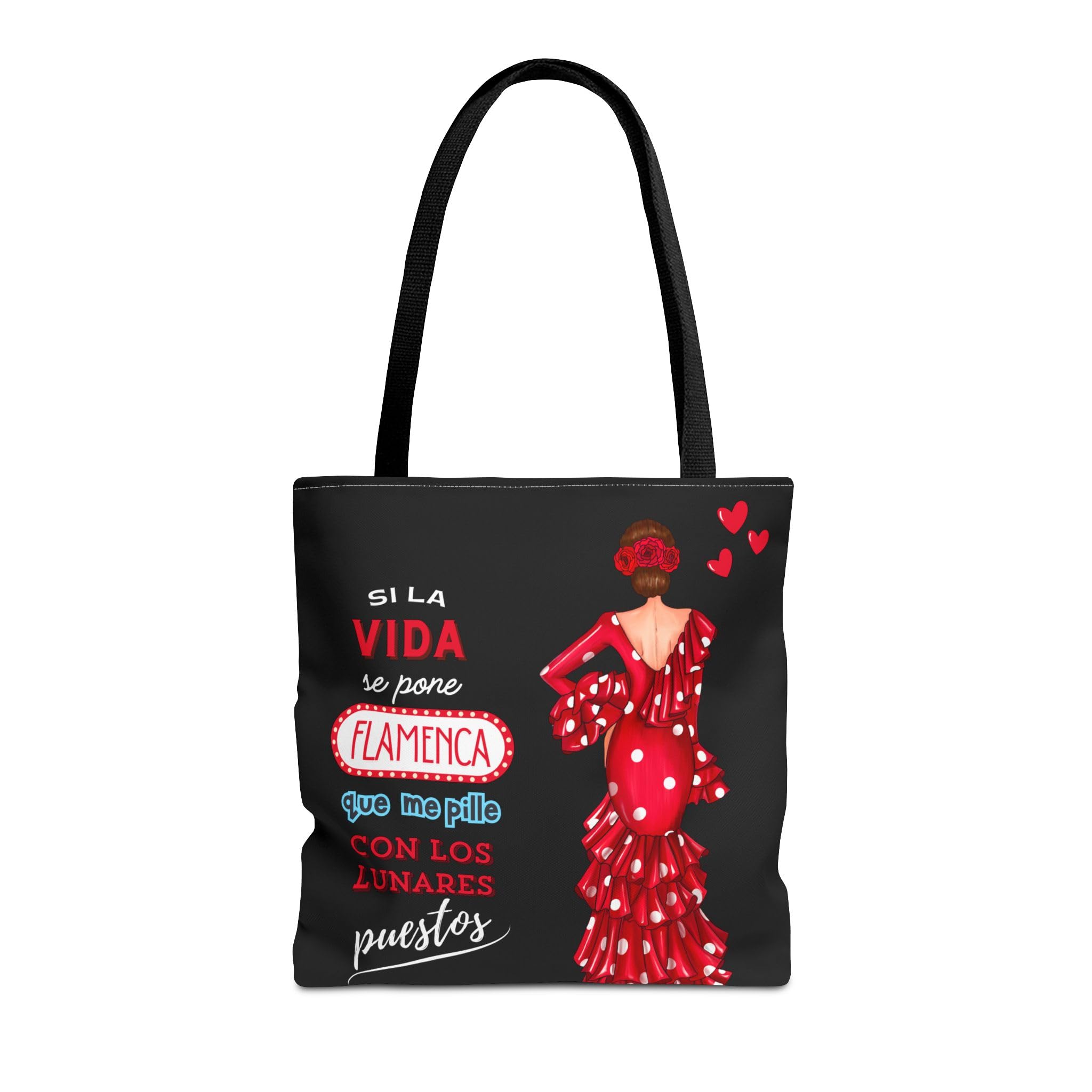 Bolso Tote Flamenco 43x43 cm – Bolsas de Tela con Diseño de Flamenca – Impresión Doble Cara – Asas 60 cm – Poliéster 400 g/m² – Colección Málaga