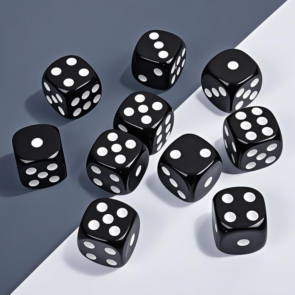 50 Pieces White Black Dice Set (16mm 6-Sided) - 25 White Dice and 25 Black Dice with Bold Pips for Board Games, Math Learning, Educational Activities, Family Game Nights