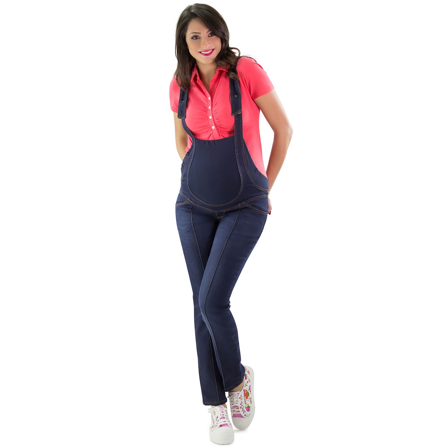 Caserta - Salopette Premaman di Jeans con Fascia in Jersey, Lavaggio Deluxe, vestibilità Regular - Made in Italy