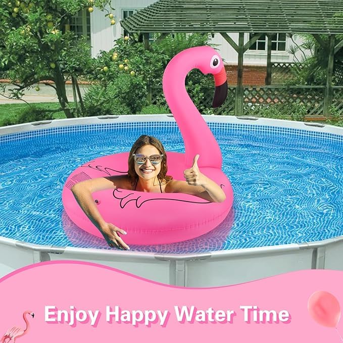 Veemok Flamingo Inflatable Pool Float – Fun Swim Ring for Kids | Adults | Large Beach | Water Floatie for Swimming, Lounging, Pool Parties, and Summer Fun (Pack-1) 1