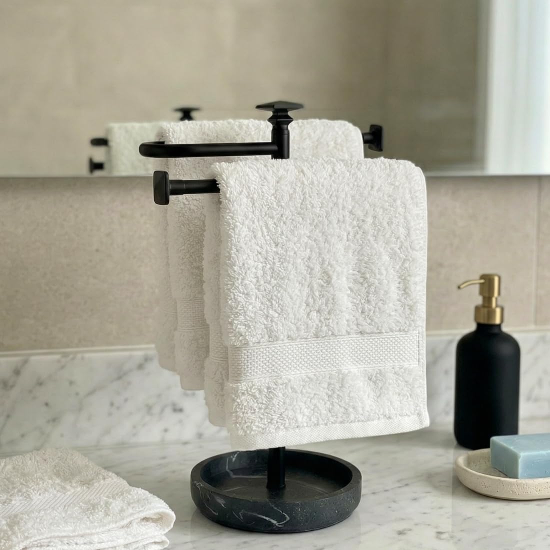 MASON HOME Halo Hand Towel Stand - Black - 1pc | Made with Metal & Resin | Easy to Use | Bathroom - Kitchen - Bedroom - Washbasin | Towel - Kitchen Roll - Paper Towel | Décor | Organizer | Stand-picture-24