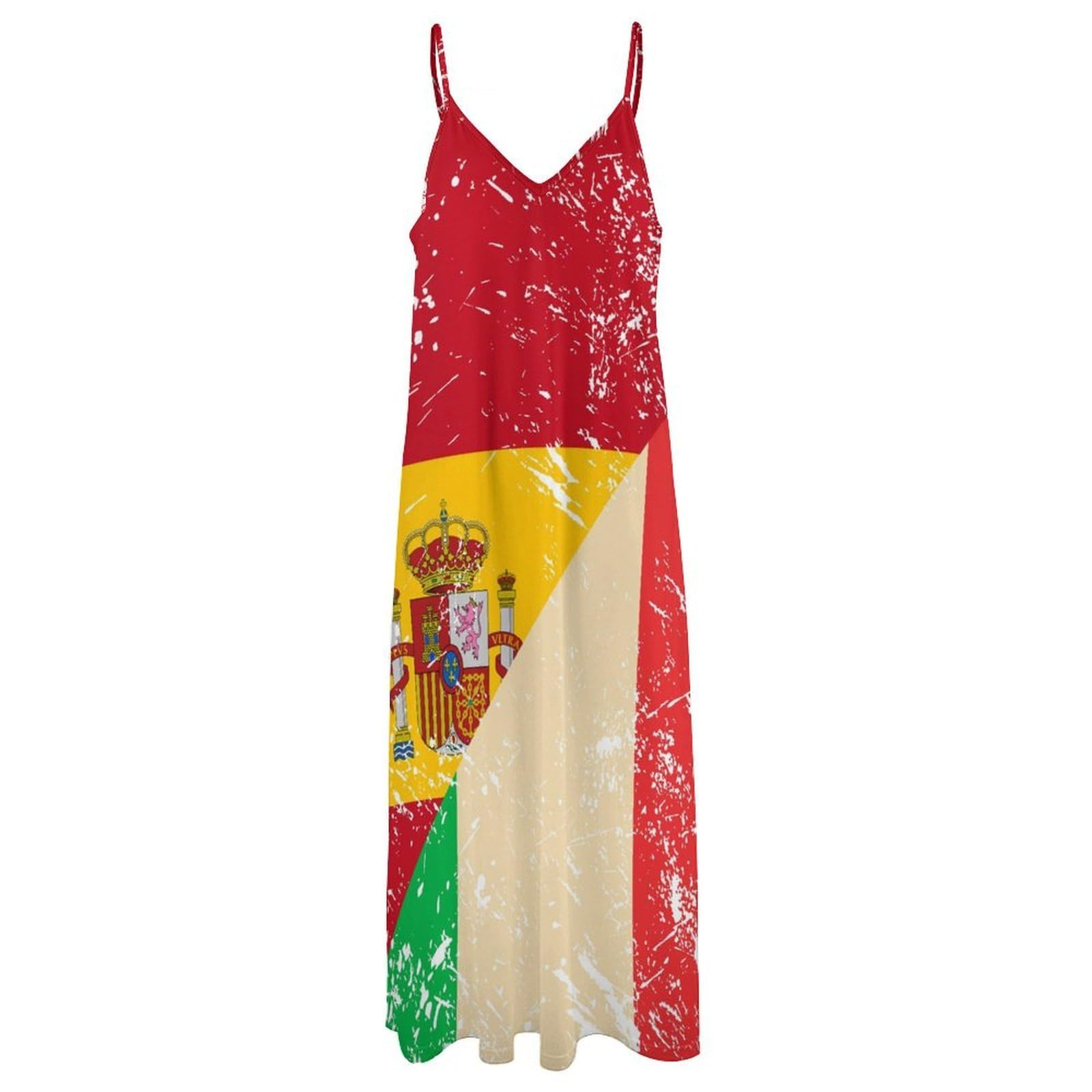 Vestido casual con la bandera vintage de Italia y España para mujer, vestido largo de espagueti ajustable, largo hasta el tobillo con volantes, vestido de verano fluido