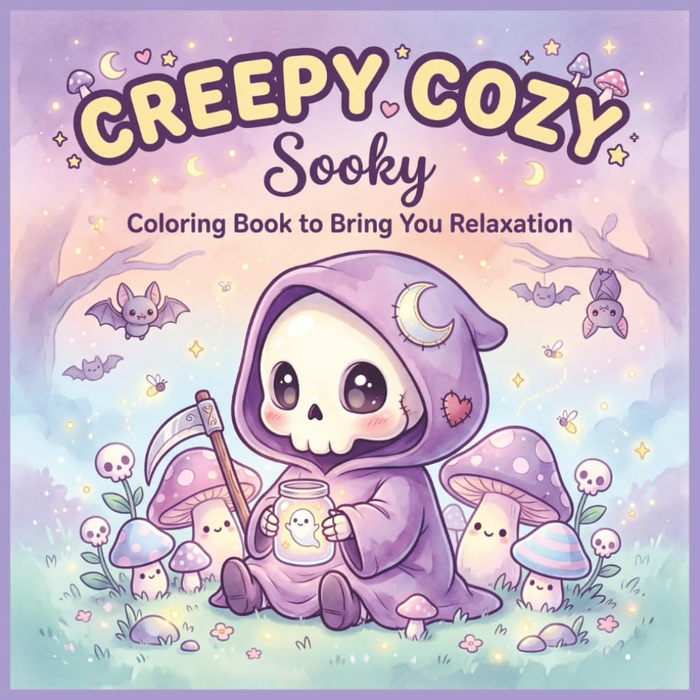 Creepy Cozy Coloring Book To Bring You Relaxation: 108 Pages of Cute & Spooky Illustrations | Witchy Vibes, Gothic Cottages, Mystical Creatures & Halloween Fun