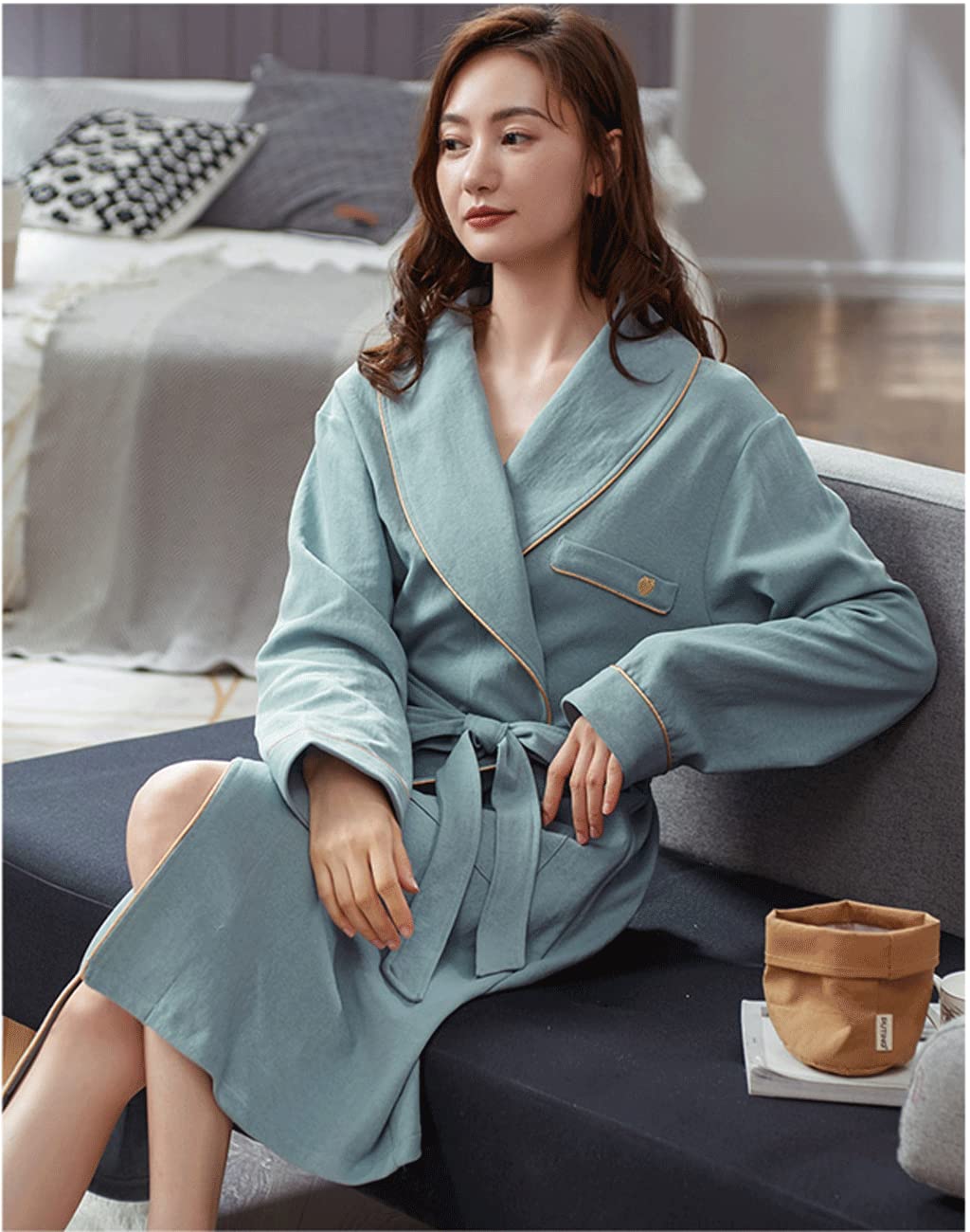 Bata de baño para parejas, color azul, pijama absorbente, manga larga, bata de ducha de talla grande