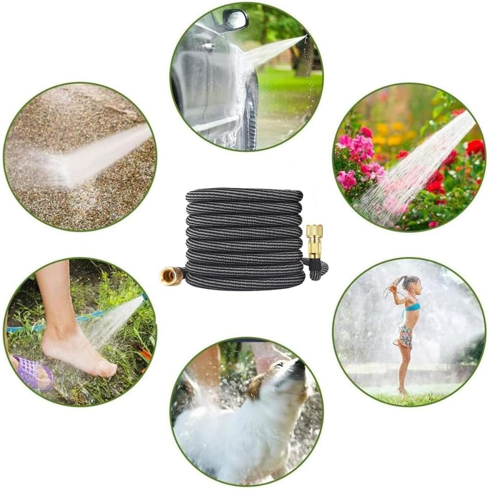Erweiterbarer Gartenschlauch, 15,2 m, flexibel verstärkt mit 1,27 cm (1/2 Zoll) - 3/4 Zoll Messingbeschlägen und Universal-Hahnanschluss für Haustier-/Autowäsche, Rasen- und