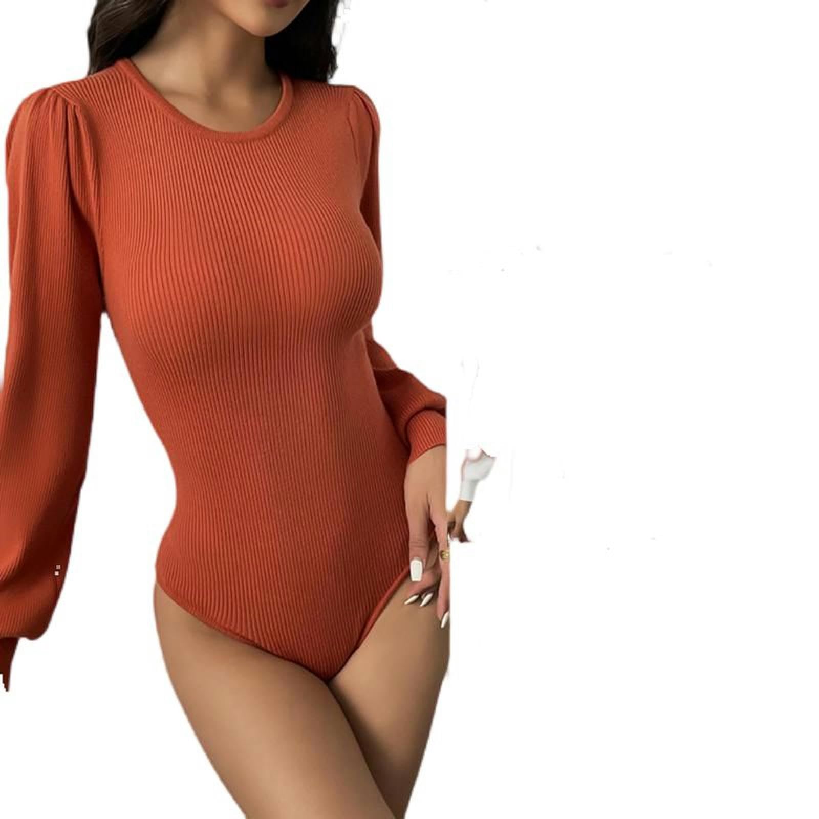 Body Ajustado de Invierno con Cuello Redondo y Mangas abullonadas para Mujer - Azul - L