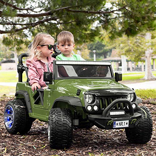Moderno Kids Trail Explorer 2 (Two) Seater 12V Power Children Ride-On Car Truck with R/C Parental Remote + EVA Foam Rubber Wheels + Leather Seat + Bluetooth FM MP3 Music Player + LED Lights