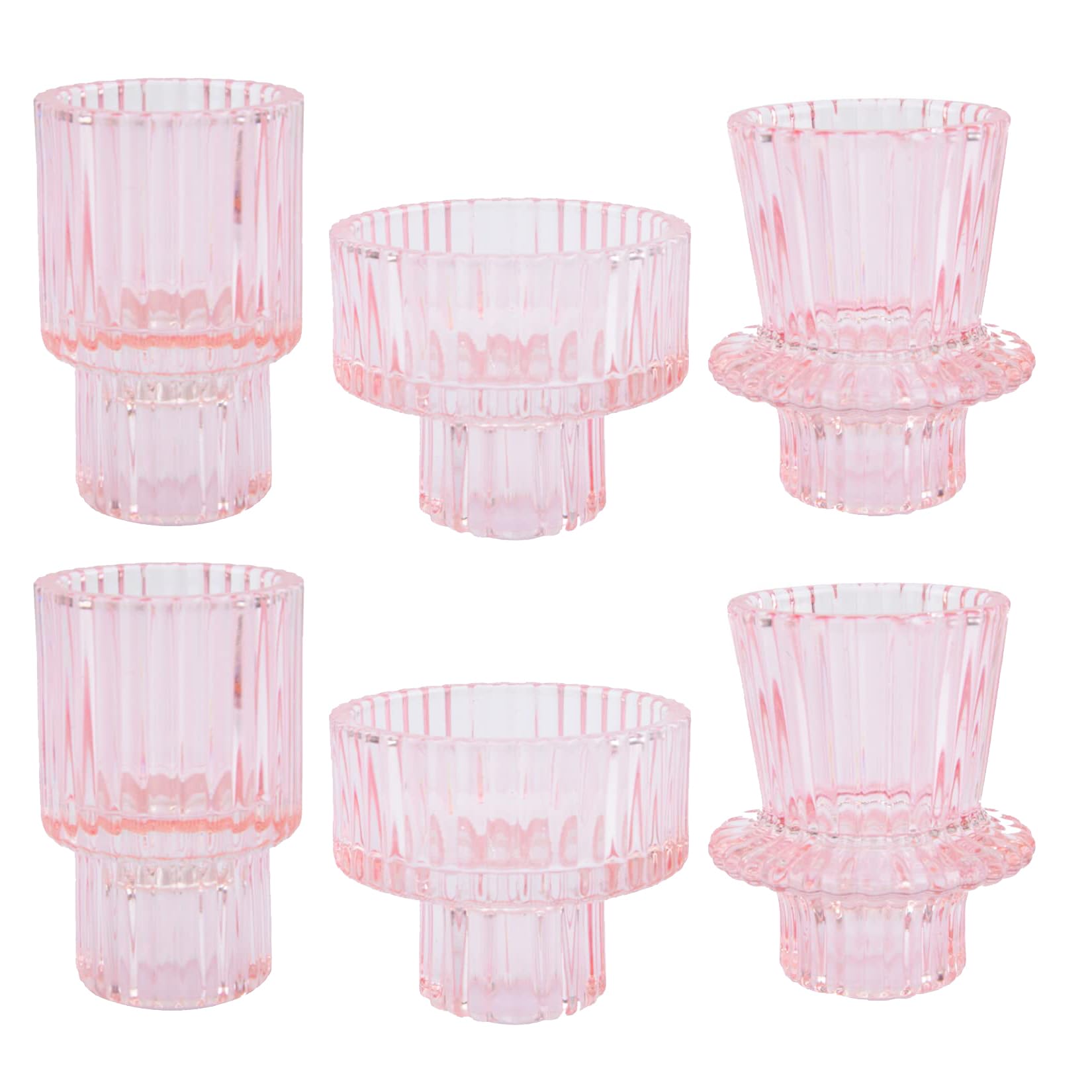 MXCELLPink Candle Stick Holder, Set of 6 Glass Candle Candlesticks Holders for Votive and Taper Candles, Wedding Centerpieces Vintage Mode for Table, Dinner Party Decor