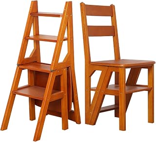 Silla Plegable de Madera con Escalera, Taburete Multifuncional, Estante para Cocina, Biblioteca, Escalera, estantería, Soporte para Plantas, Silla para escaleras, Ideal