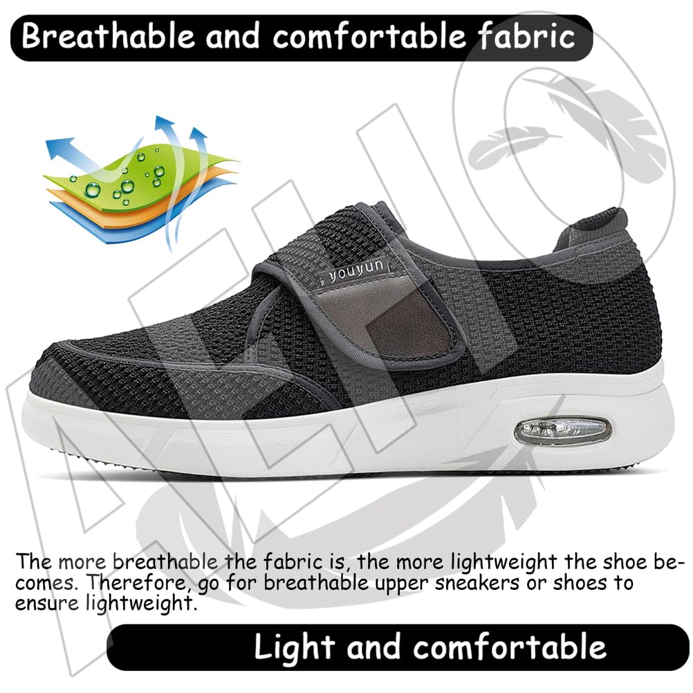 AEHO Basket Homme DiabéTique Chaussure orthopédique Homme Chaussures diabétiques pour Hommes Pieds Larges Baskets à Enfiler de Course Confortables Légères,Noir,42 EU