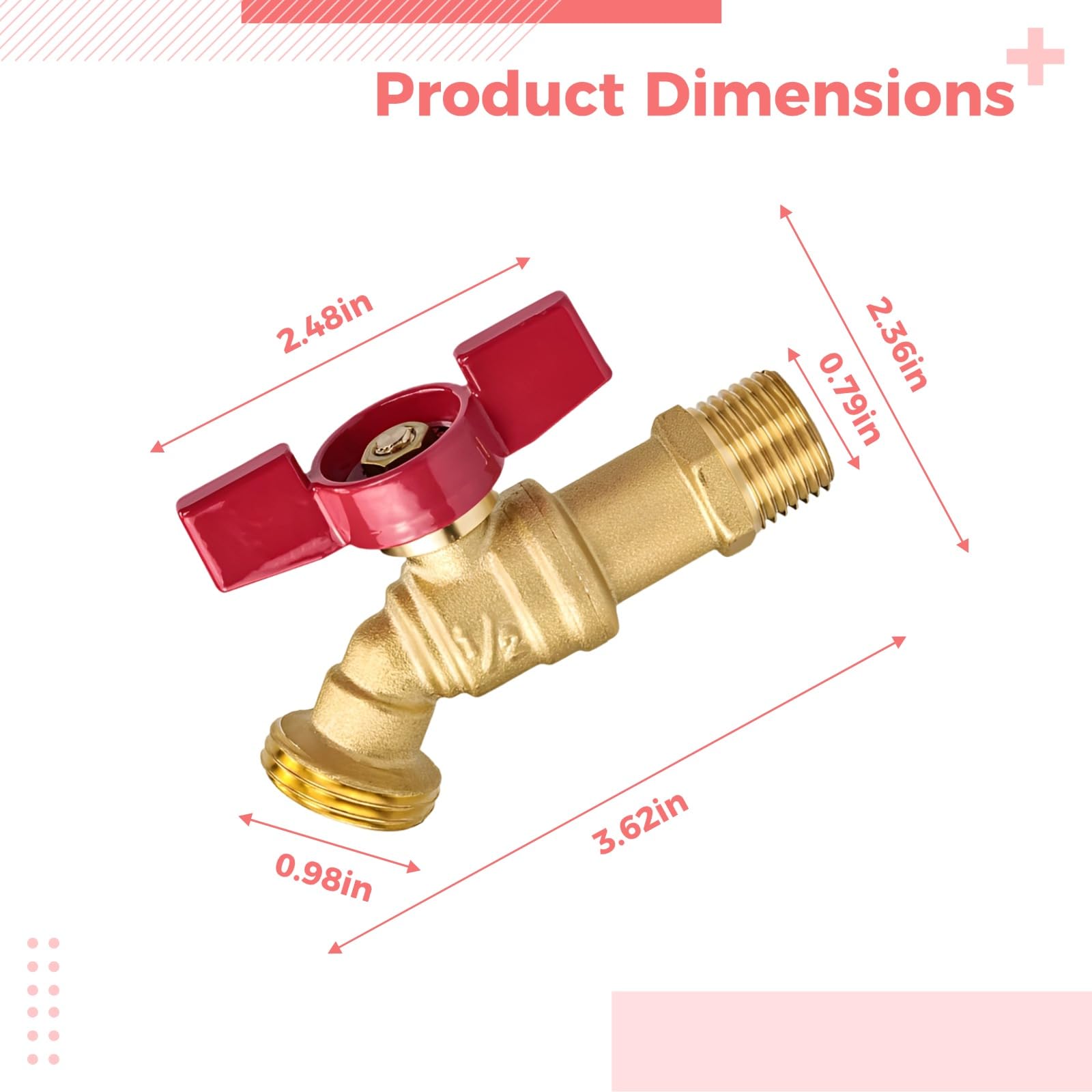 Lot de 5 robinets de puisage quart de tour, en laiton avec filetage NPT pour extérieur, poignée papillon, vanne d'arrêt pour tuyau de jardin, compatible avec divers tuyaux souples