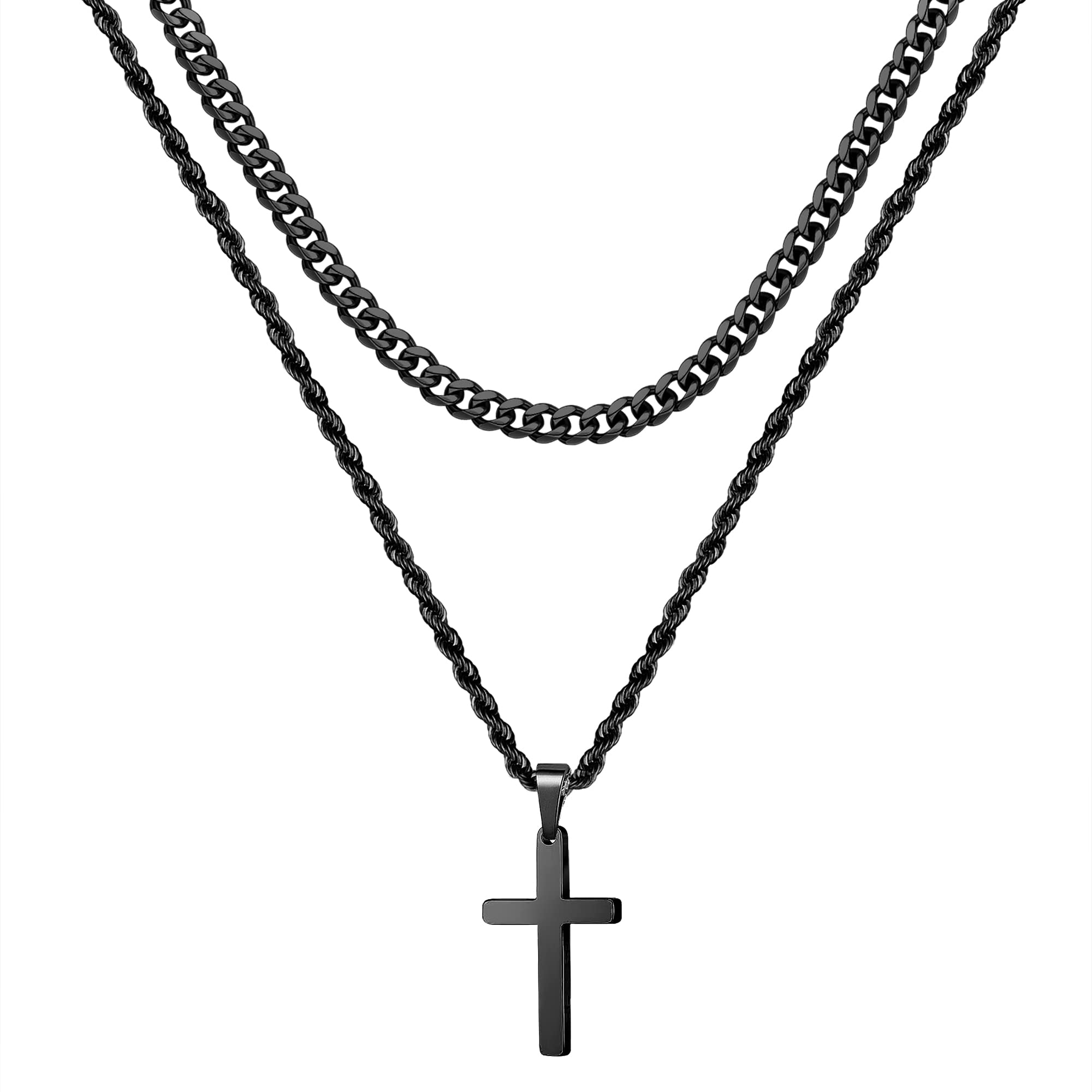 YooblueCross Necklace for Men, Gold Black Silver Mens Cross Necklaces Stainless Steel Cross Pendant Necklace Simple Jewelry Gifts Cross Chain Necklace for Men