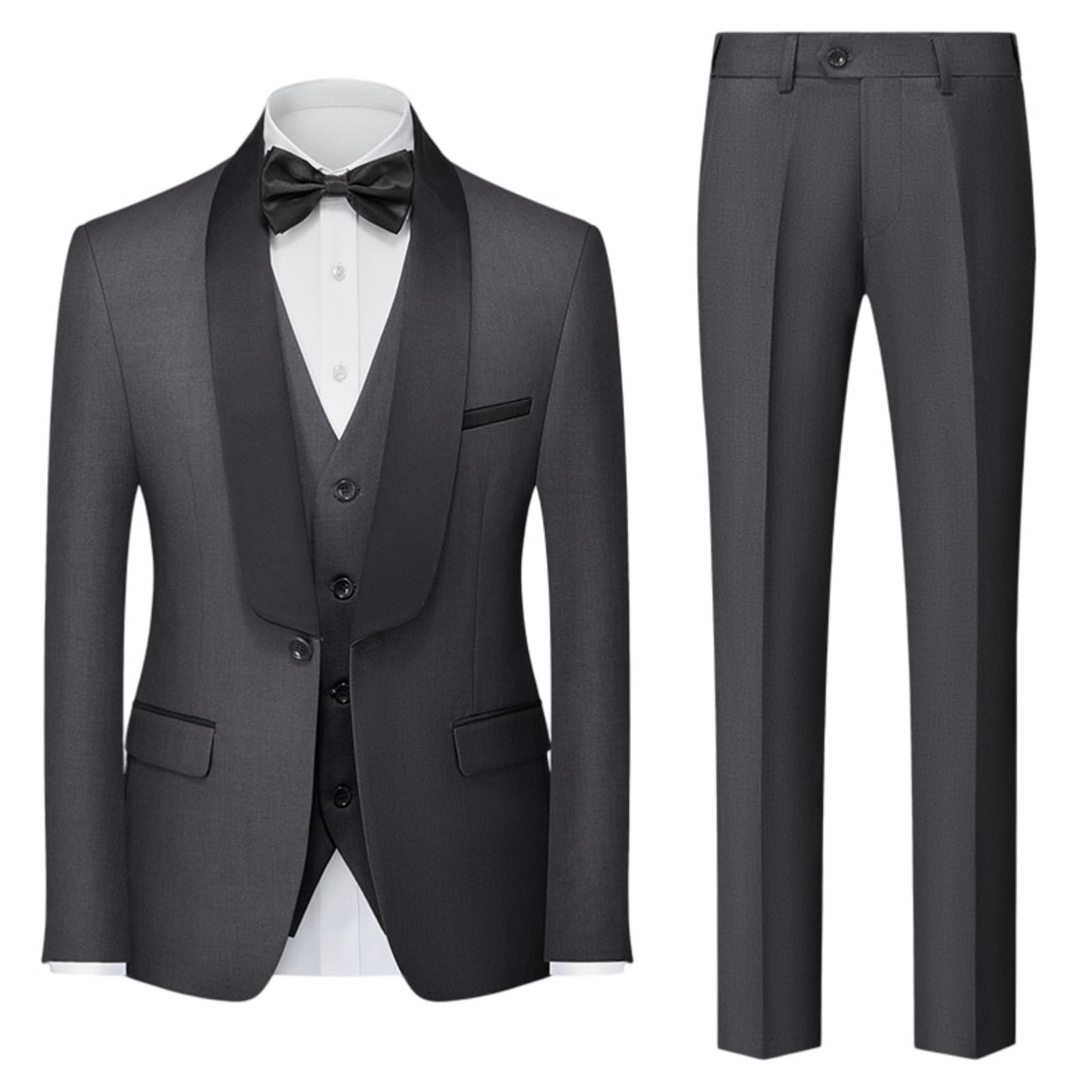 Męski 3-częściowy formalny smoking Slim Fit 1-guzikowy kołnierz szalowy