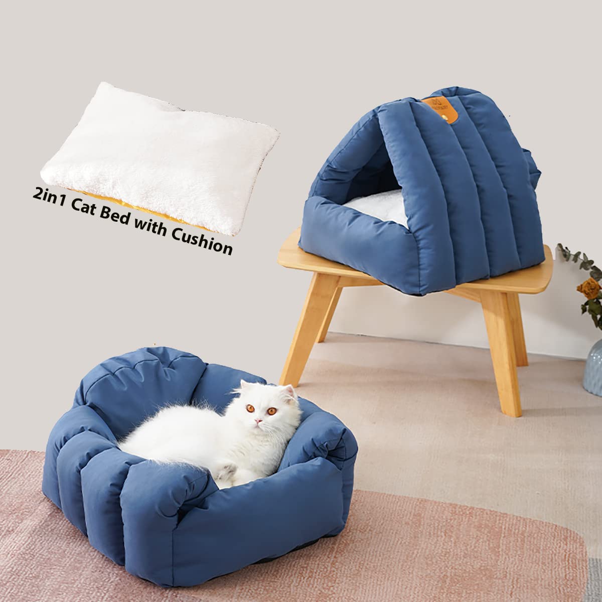 2 in 1 Cat Bed, Tent & Sofa Shape Bed for Indoor Cats & Small Dogs, Removable & Washable Cushion, Waterproof and Non-slip Bottom, Soft & Comfortable Pet Beds Effective Relief Joints & Improves Sleep