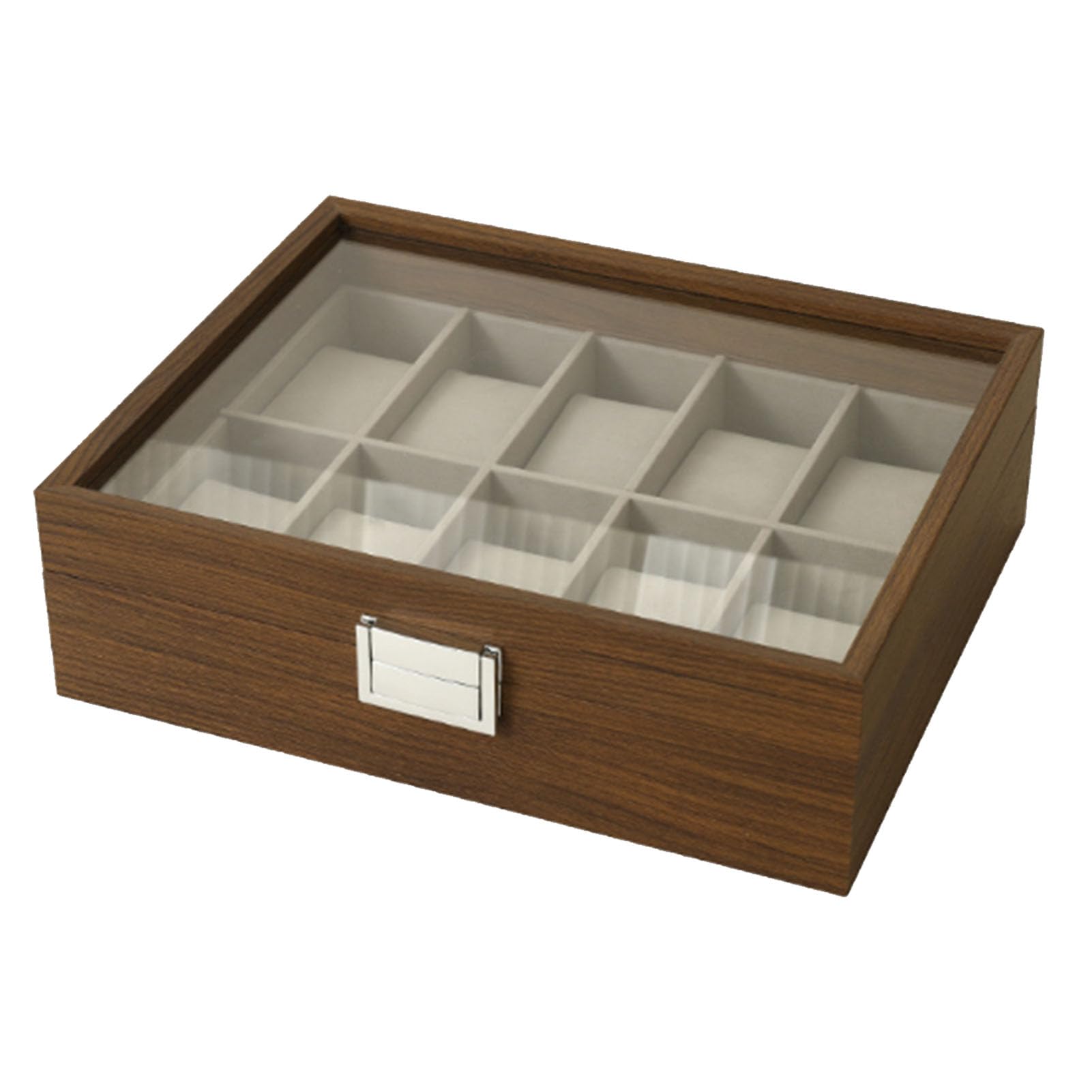 Vitrina Organizadora de Caja de Reloj con Tapa de Vidrio y Forro de Terciopelo Soporte de Almacenamiento de 10 Ranuras para Correas de Relojes Mecánicos y de Cuarzo Exhibición de Colección de