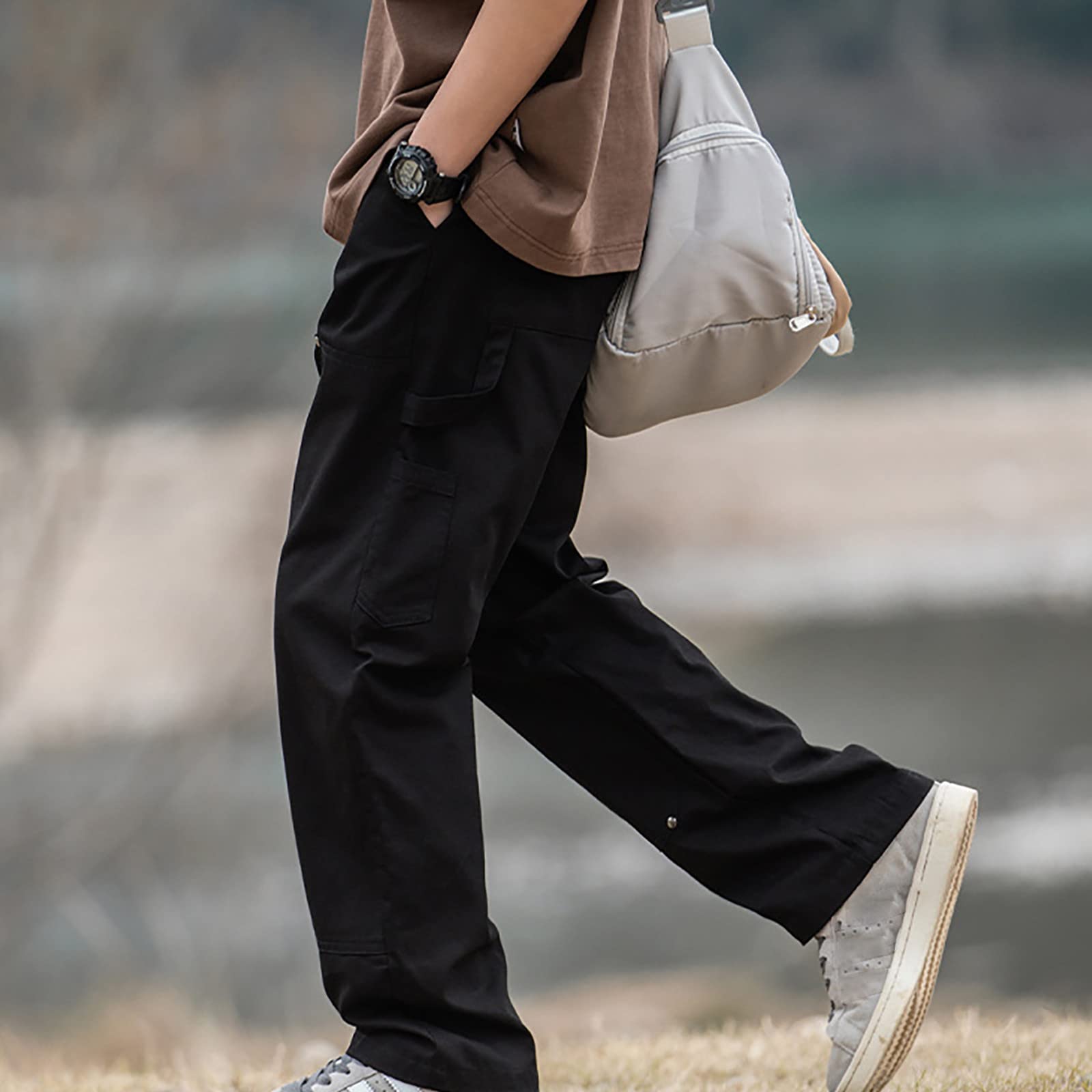 generisch Pantalones cargo para hombre, pantalones de chándal para hombre, cintura elástica con cordón, pantalones de chándal para hombre, con bolsillos, pantalones de cargo para hombre, pantalones de