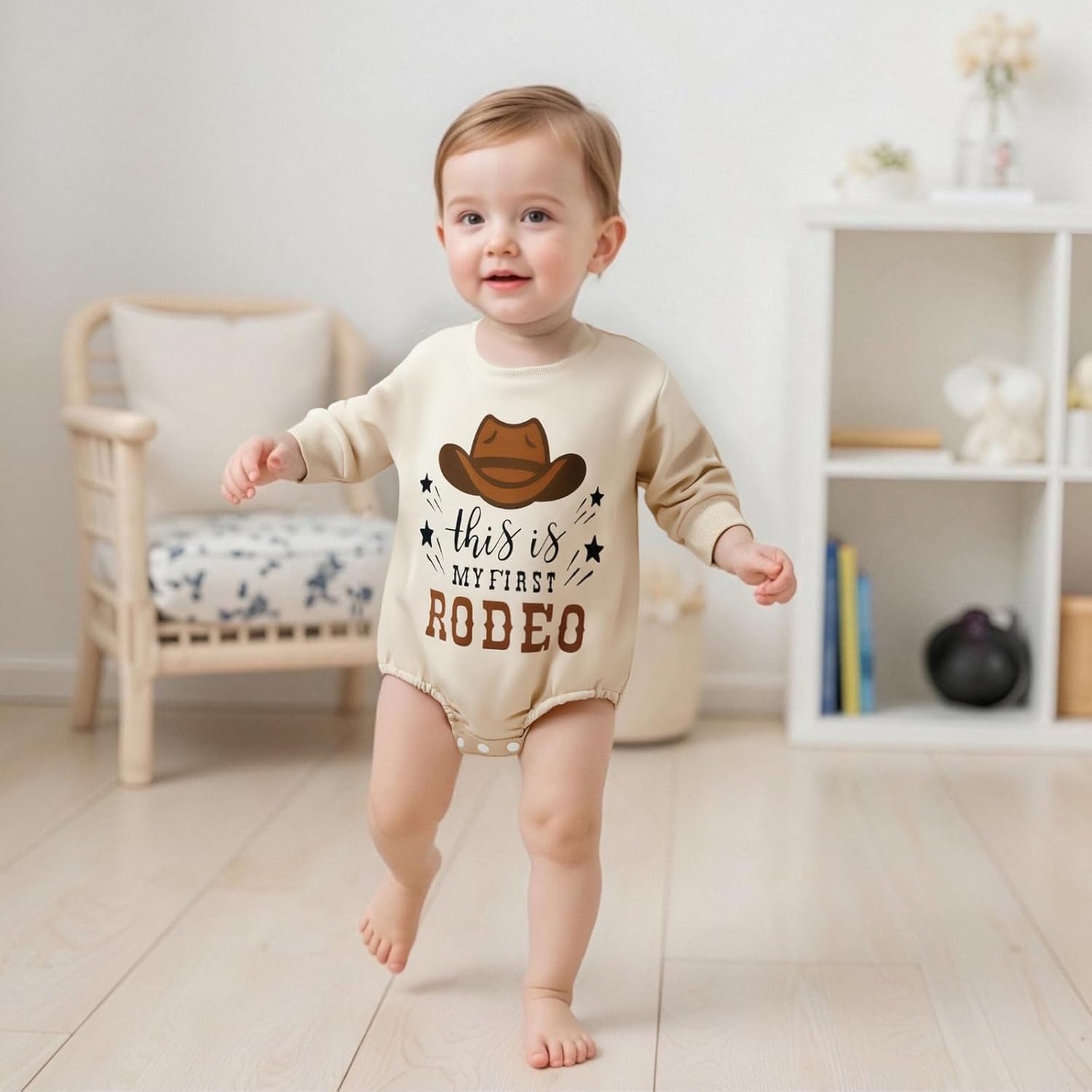 It's Alright To Be Little Bitty Baby Outfit Cowboy Hat Country Sweatshirt Romper Western Baby Boy Clothes Fall - Image 2
