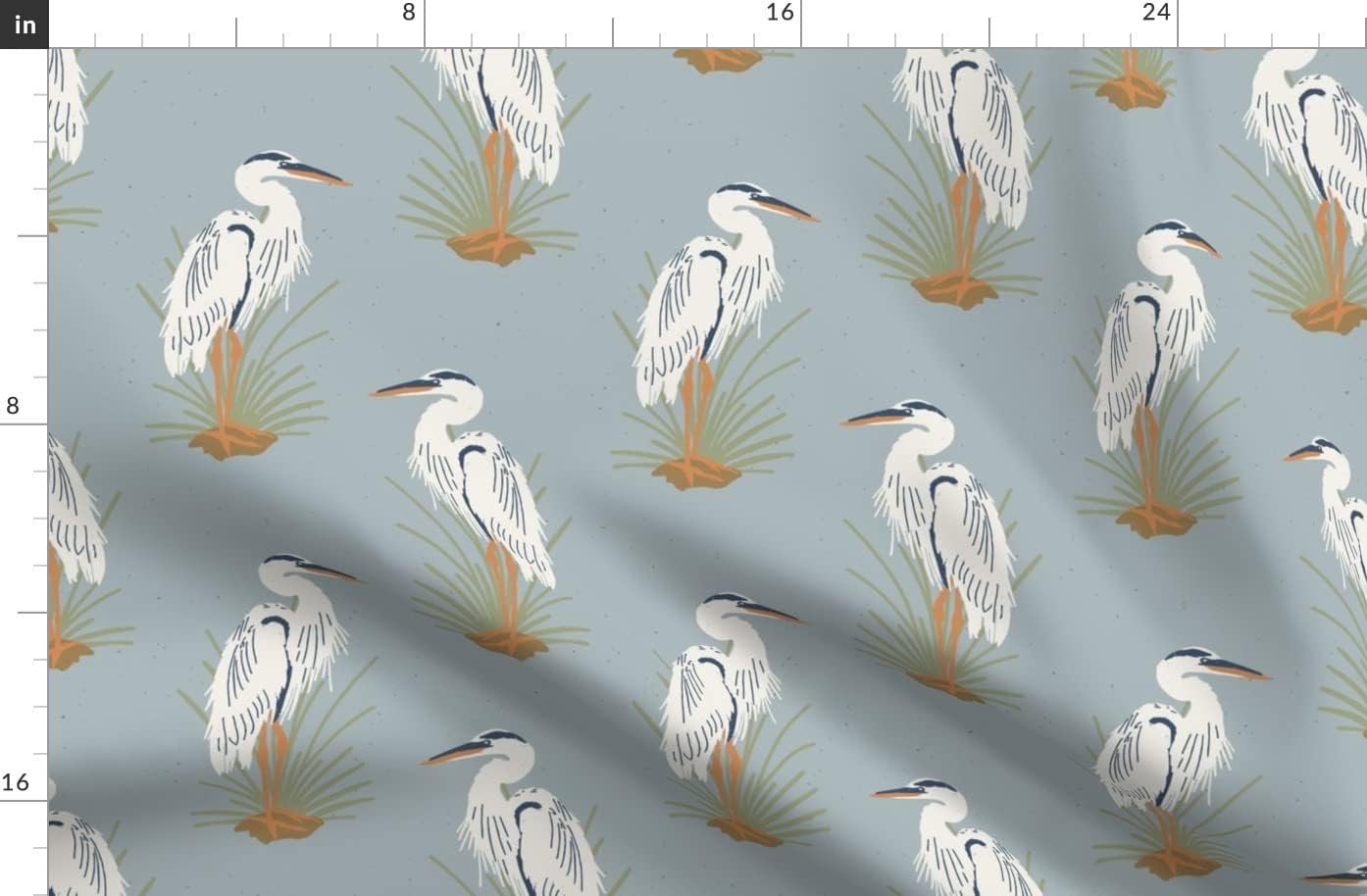 Spoonflower Fabric - Coastal Cranes Bird Vintage Blue Nature Preppy Crane Printed on Organic Cotton Sateen Fabric by The Yard - Sewing Quilting Apparel Home Decor