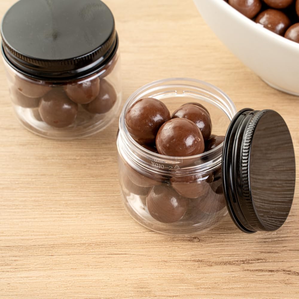 RW Base 2 Ounce Candy Jars, 100 Durable Kitchen Storage Containers - Round, Airtight Seal, Clear Plastic Snack Jars With Black Aluminum Lids, For Table Display, Or Candy Buffet - Restaurantware image 4