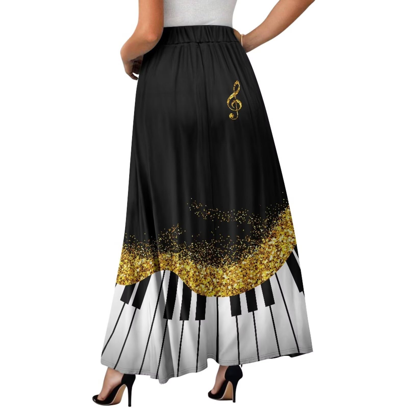 COEQINE Maxi-Röcke für Damen, langer Rock, elastisch, hohe Taille, plissiert, A-Linie, Herbstkleid mit Tasche, für Urlaub, S-2XL