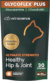 VetriScience GlycoFlex Plus, Clinically Proven Joint Support Cat Supplements - Joint Health Supplement with Glucosamine, Chondroitin, MSM, and DMG - 30 Chews, Fish Flavor​