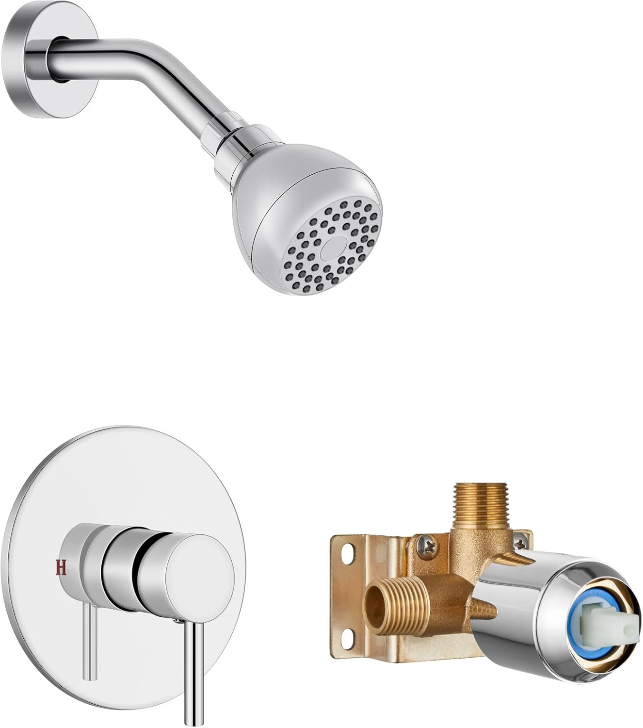 Shower Faucet and Head Set,with Rough-in Valve,Shower Trim Kit System Fixtures Complete,Single-Handle,Polish Chrome