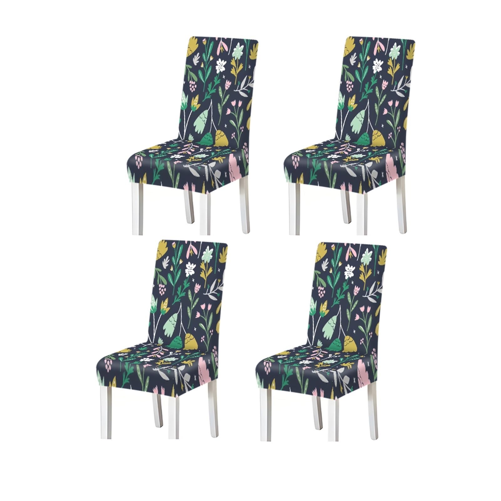 FZJKGH Scandinavian Floral Dining Chair Covers Set Of 2/4/6, Stretch Washable High Back Chair Covers, Navy Botanical Print Removable Stretch Slipcovers for Dining Chairs(4PCSChair cover)