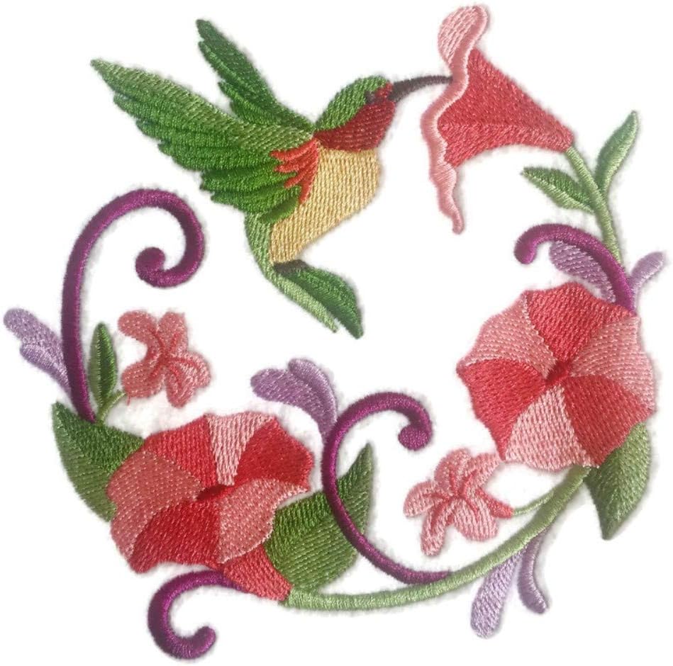 Nature Weaved in Threads, Amazing Birds Kingdom [Hummingbird Wreath] [Custom and Unique] Embroidered Iron on/Sew Patch [5" *5"] [Made in USA]