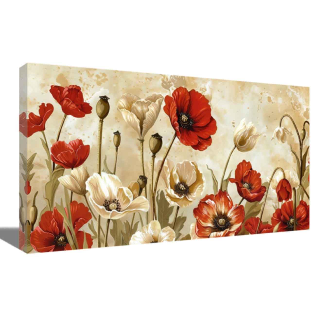 ZQQART Red Poppy Wall Art Elegant Red Poppies Flower Picture Large Poppies Field Painting Canvas Prints for Living Room Landscape Poster (brown,16.00" x 32.00")