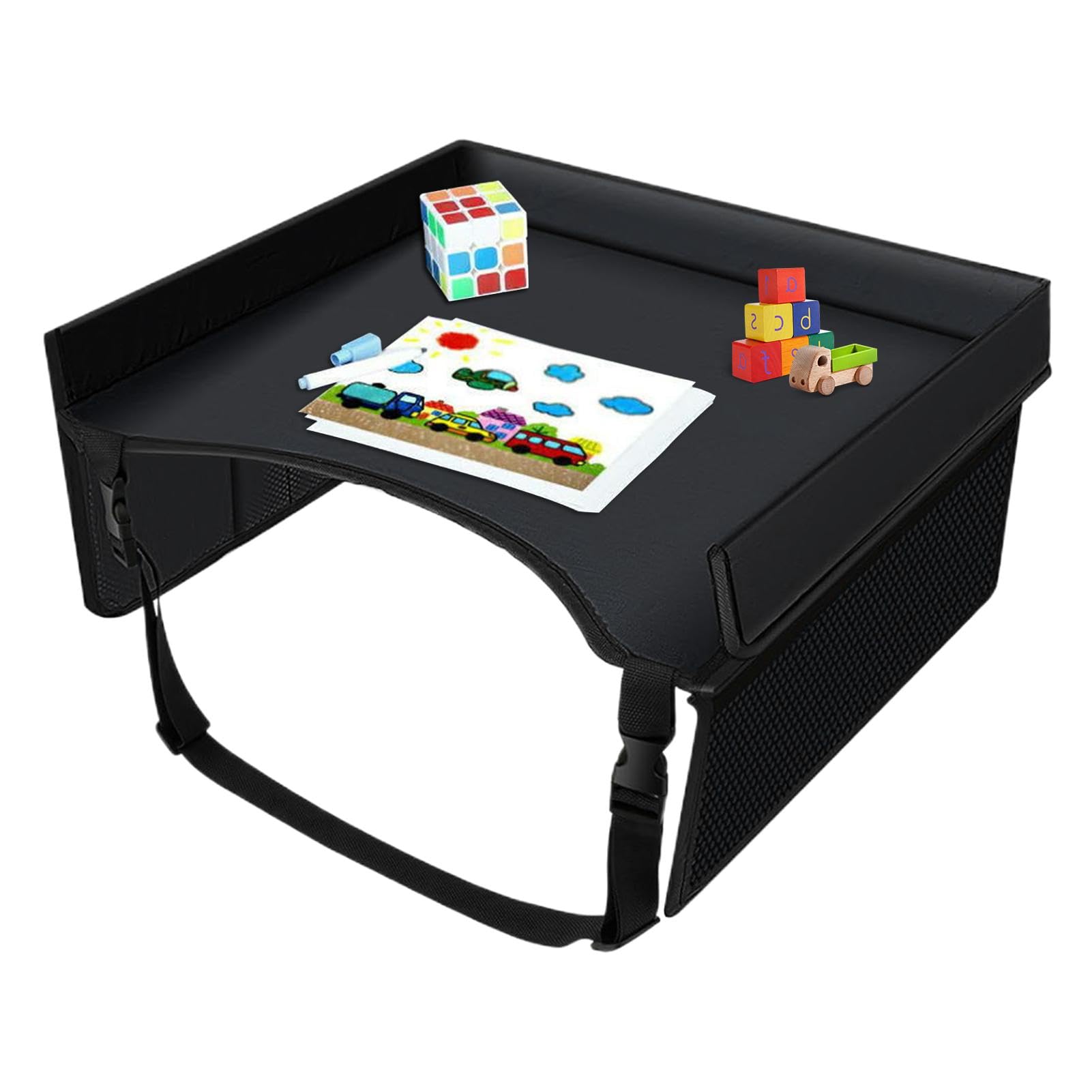 Meindin Foldable Kids Car Travel Tray, Multifunctional Car Seat Tray Table for Kids, Black
