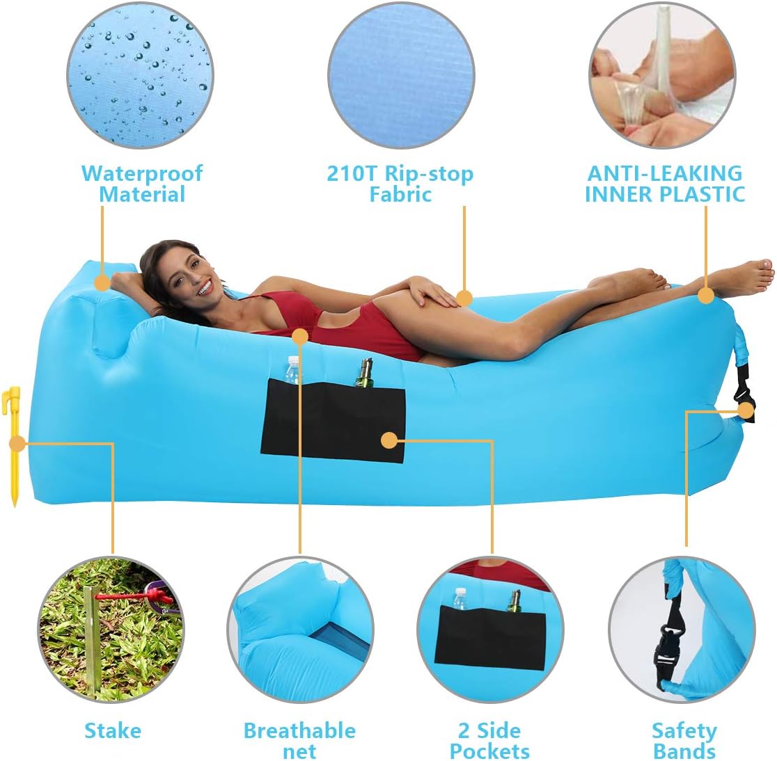 INNOCEDEAR 2 Pack Inflatable Lounger Air Sofa Hammock,Inflatable Couch Air Chair,Camping Accessories,Waterproof Anti-Air Leaking for Outdoor Backyard Beach Traveling Picnics & Music Festivals