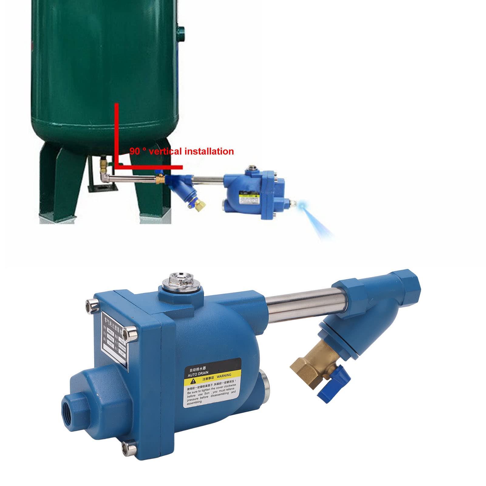 Válvula de Drenaje Automática, Válvula de Purga para Compresor de Aire, 2,5 MPa Aleación de Aluminio, for Sistemas de Compresor de Aire | Sin electricidad, sin ruido ni fugas; 2,5 MPa, 100°C máx. y gran drenaje.