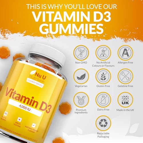 Vitamin D3 Gummies 4000 IU Adults - 90 High Strength Gummies - 1 a Day - Natural Orange Flavour - Vegetarian VIT D Supplement - Chewable VIT D Gummy - Made in The UK - Nu U Nutrition - Image 6