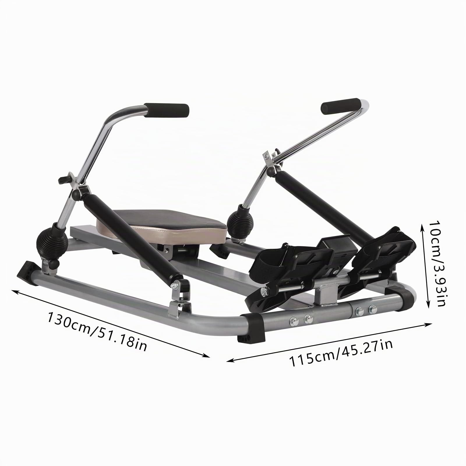 Máquina de remo hidráulica con monitor LCD, máquina de remo totalmente móvil ajustable con resistencia de 15 – 55 kg y asiento blando, así como riel largo de 45 pulgadas para ejercicios de cardio