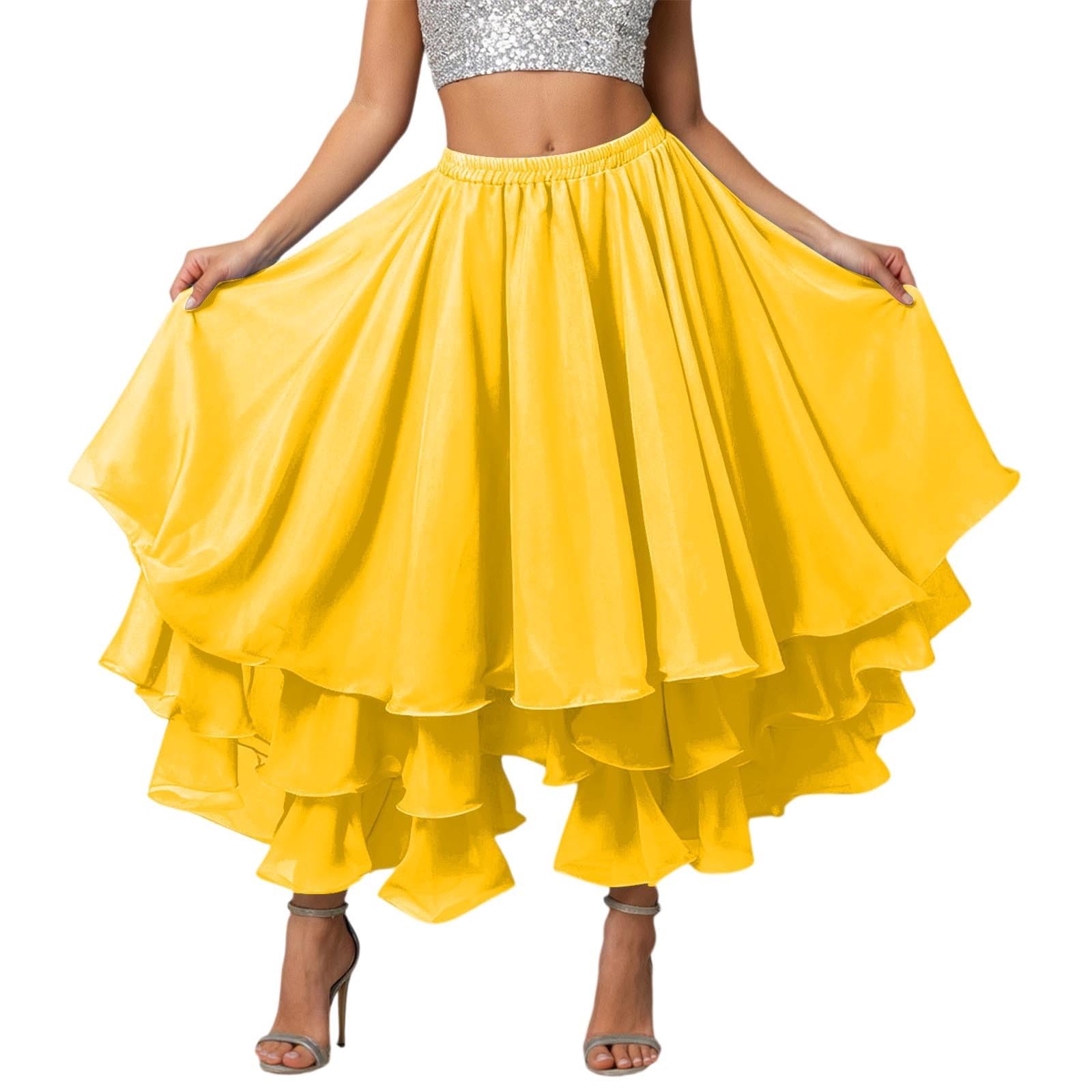 Gonne da donna in costume di carnevale, a tre strati, con spacco alto, orlo arrotolato, per spettacoli di danza del ventre