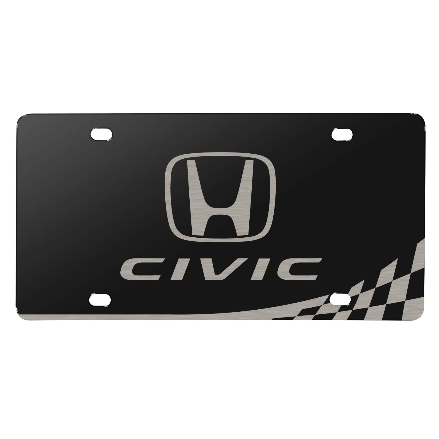 for Honda Civic Matt-Look Laser Mark Racing Checker Flag Black Acrylic License Plate for Decorative